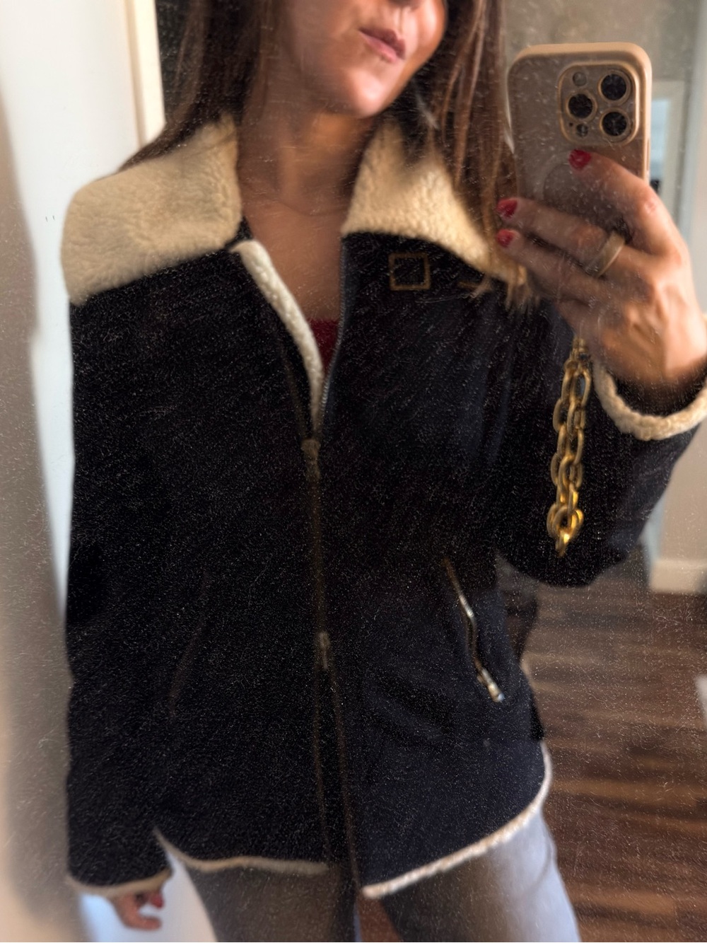 Black Jacket with Cream Sherpa Collar